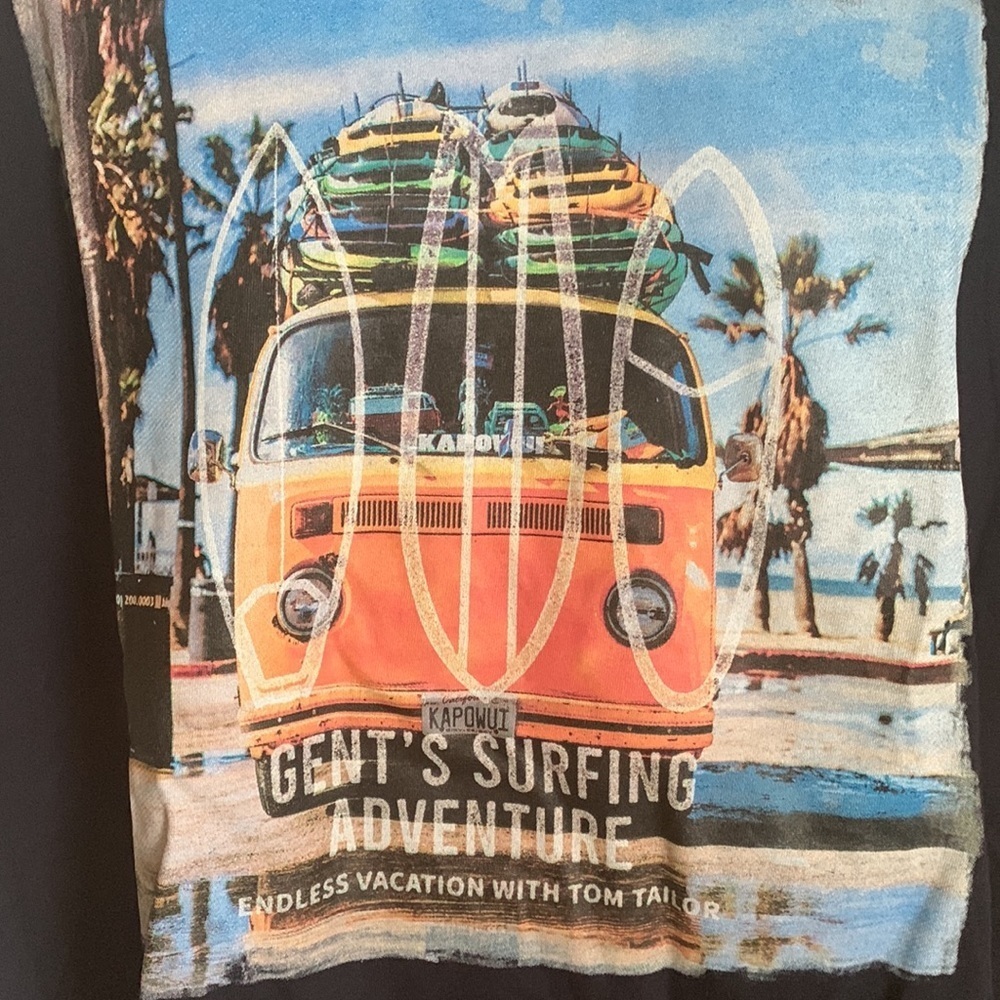 New Tom Taylor Navy Blue Short Sleeve Beach Bus Front Graphic Cotton T-shirt